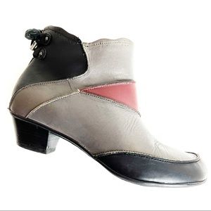 Aetrex Soft Grey, Burgundy Patchwork Leather Comfy